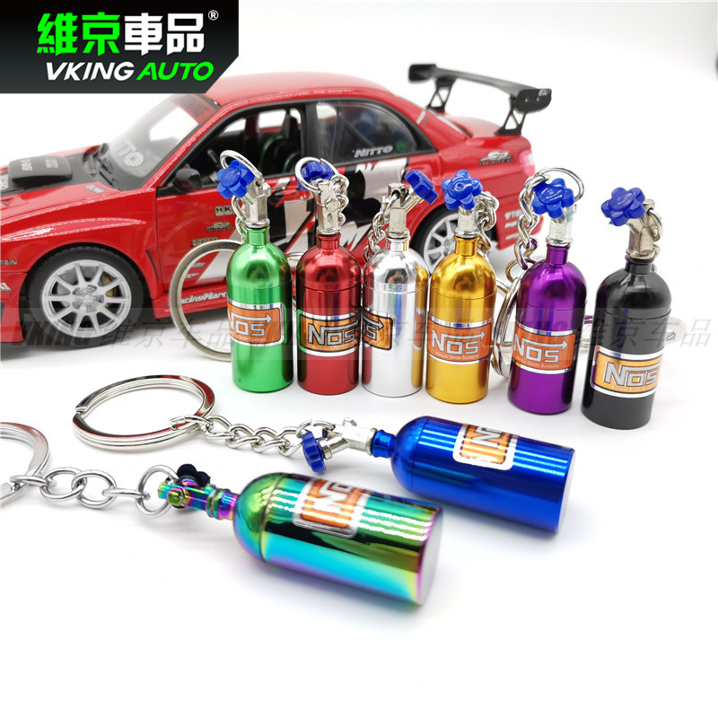 Guangzhou in stock creative car modification parts NOS nitrogen acceleration bottle simulation metal aluminum alloy keychain