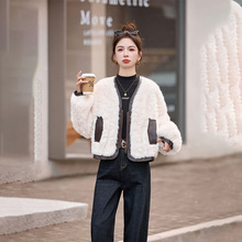 2025冬季新款保暖时尚贵气加厚皮毛一体百搭气质V领外套女 HE5512