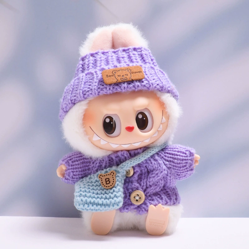 Кукольная одежда (Labubu) зимний комплект — шапка из шерсти, свитер и аксессуары, подходит Gen 1–2