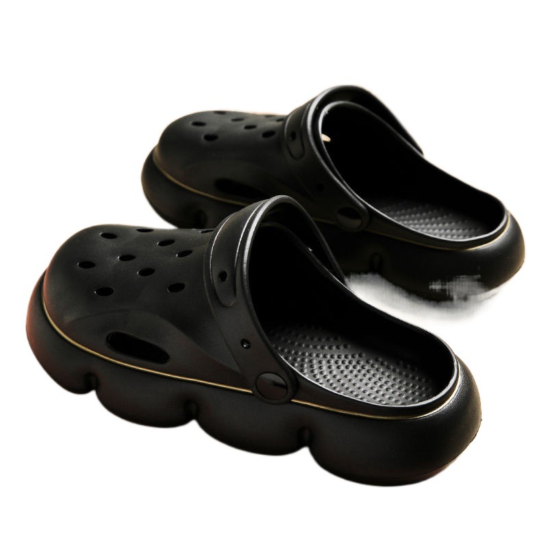 홀 신발 남성용 외부 착용 미끄럼 방지 두꺼운 단독 신발 수술실 커플의 블랙 바오터우 하프 슬리퍼 남성용 샌들
