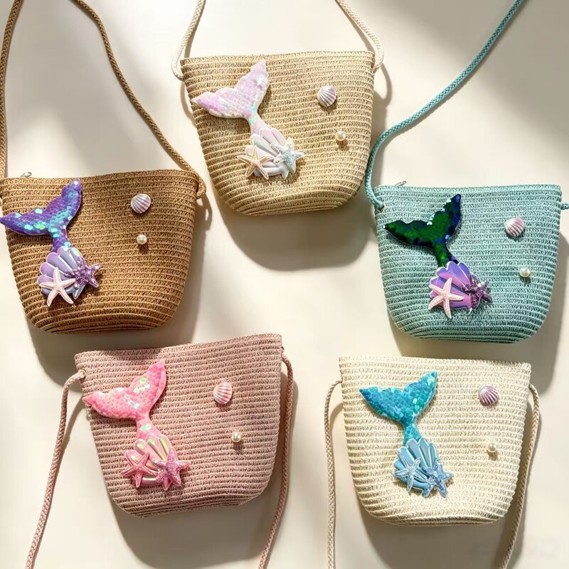 Ins Summer Mermaid Straw Small Bag Crossbody Coin Purse Girl Cute Princess Small Satchel Mobile Phone Woven Bag Ins Summer Mermaid Straw Small Bag Crossbody Coin Purse Girl Cute Princess Small Satchel Mobile Phone Woven Bag