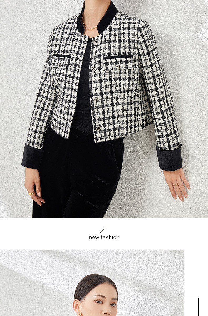 Áo khoác nữ dáng ngắn kiểu Chanel ca rô, thiết kế tôn dáng khí chất Pháp — Ca rô chi tiết 8