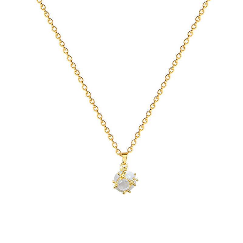 Collier élégant avec pierre œil de chat en acier titane_voghion.com
