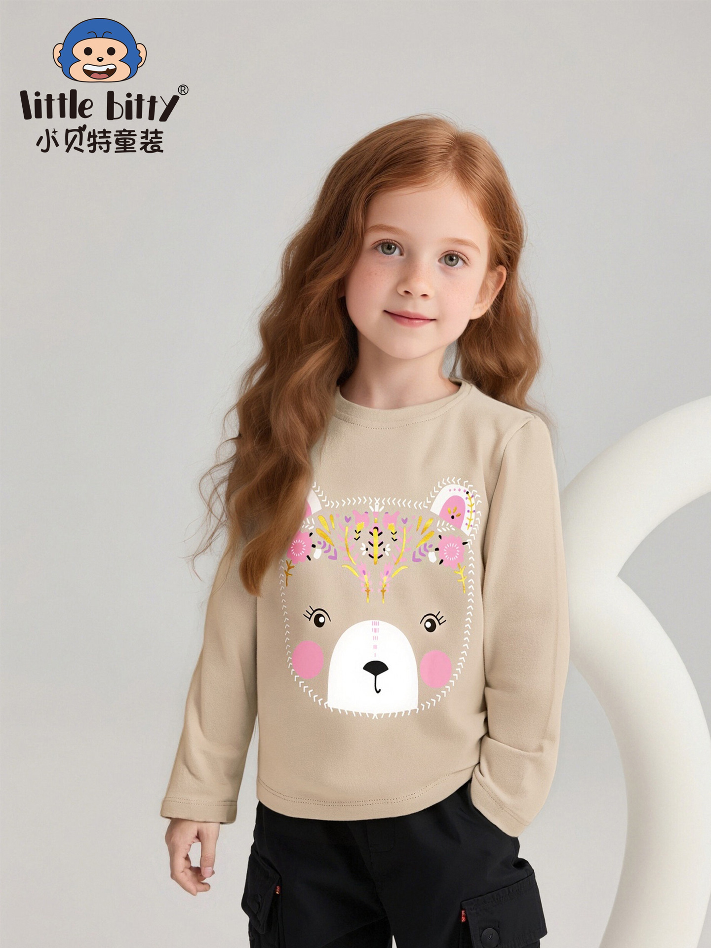 Cross-Border 2025 Autumn and Winter Girls' Long-Sleeved T-Shirts Cute Tops Cartoon European and American Bear Print Knitwears