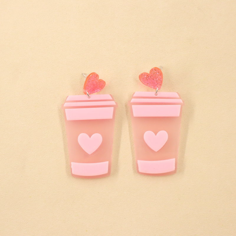 European And American Fashion Personality Creative New Heart Milk Tea Acrylic Earrings display picture 3