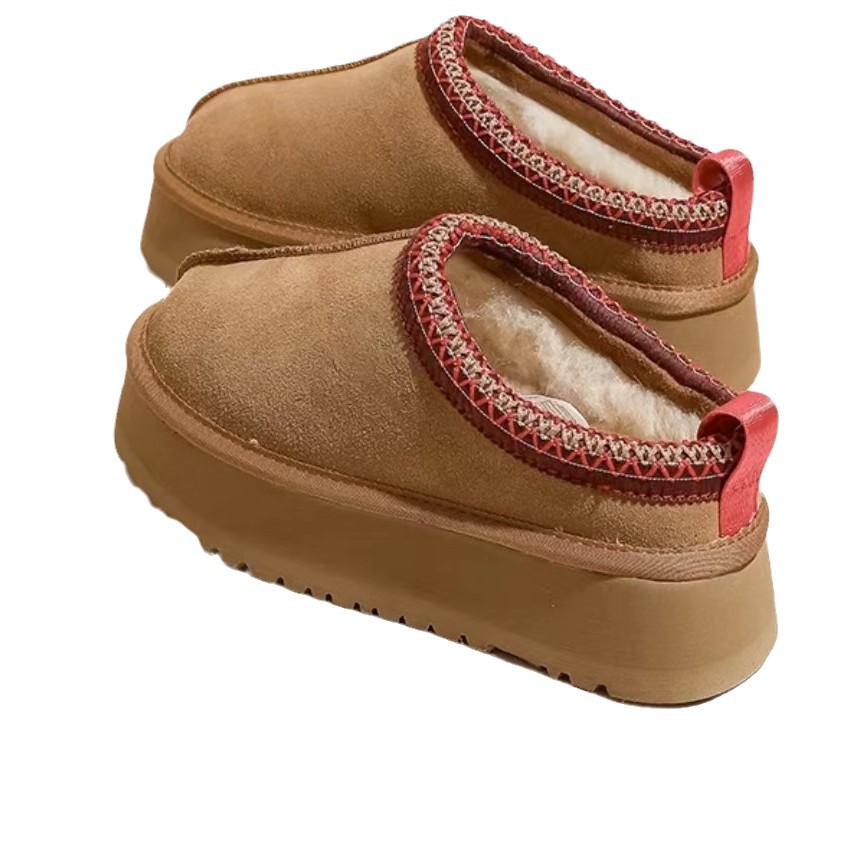 Botas nacionales de nieve de invierno para mujeres con cabeza de vello, zapatillas antideslizantes gruesas, zapatillas de algodón cálidas cómodas y versátiles