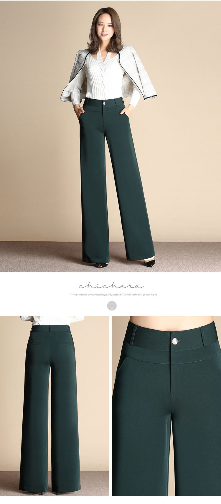 high-waist drape casual wide-leg pants  NSYY39269