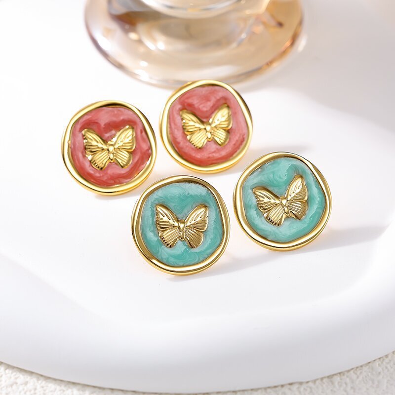 Trendy Bv Style Oil Drop Butterfly Earrings Fashion Ol Commuter Round Earrings Irregular Light Luxury Versatile Ins Earrings