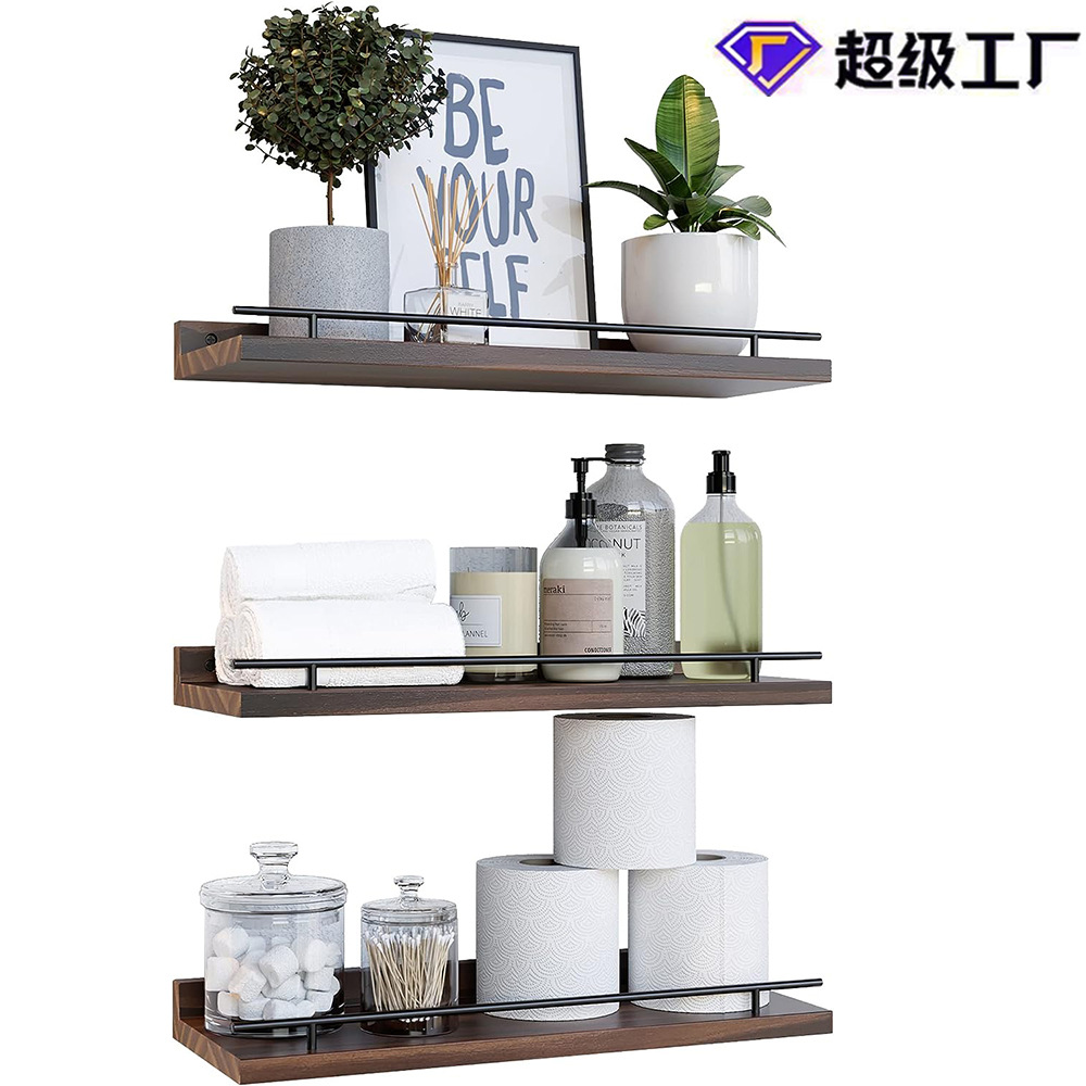 3 unidades de estilo rústico Casa de Campo de madera baño dormitorio pared estante pared flotante estante baño flotante estante