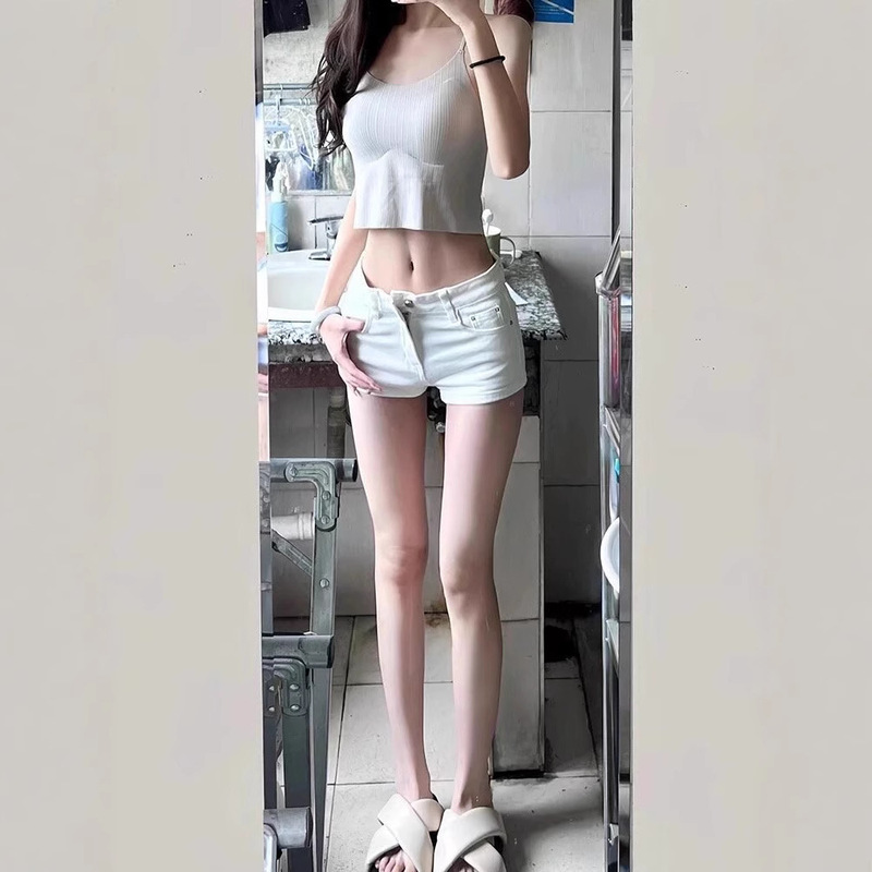 American Style Spice Girls White Denim Shorts Women's Spring New Retro Low Waist Stretch Slimming Hip Hot Pants