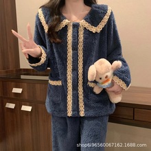 2025秋冬季睡衣女士开衫珊瑚绒加绒加厚保暖家居服套装甜美可爱风