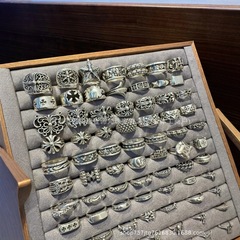 CHクラシッククロハートクロス開口指輪s925純銀男女カップルのレトロなファッションの厚い指輪