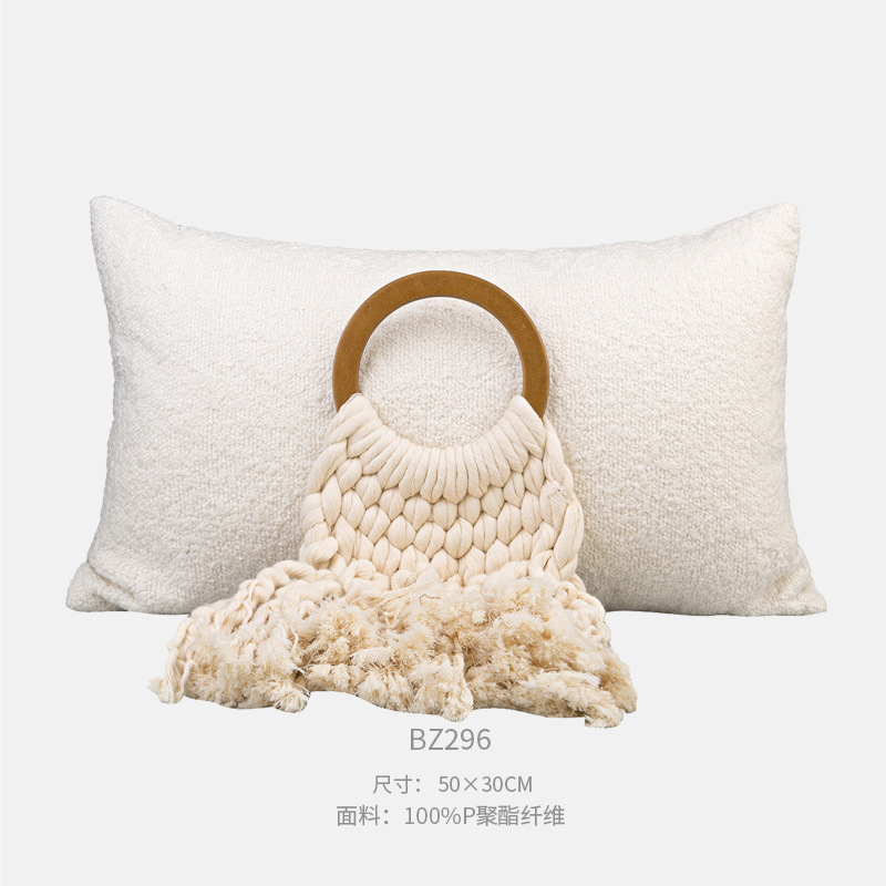 30×50cm 오프화이트 루프 벨벳 코튼 및 리넨 태슬 허리 베개