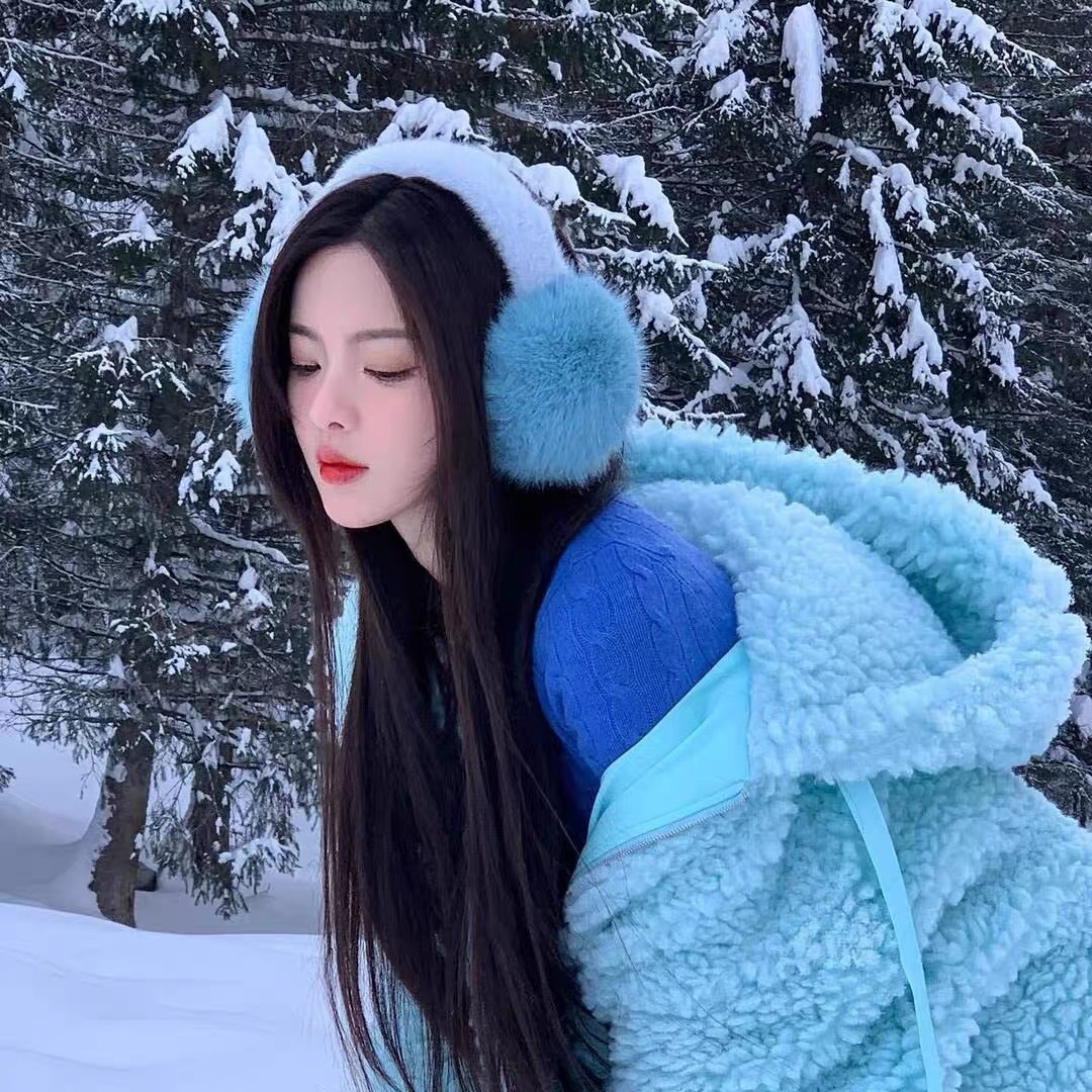 Blue imitation fox fur warm thickened earmuffs for women winter plush ear warmers for students fresh and cute earmuffs and ear bags trendy