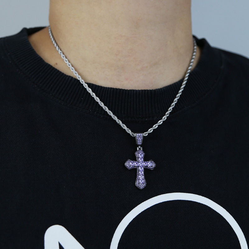 1 Piece Quantity Hip-hop Punk Cross Copper Inlay Zircon Men's Pendant Necklace