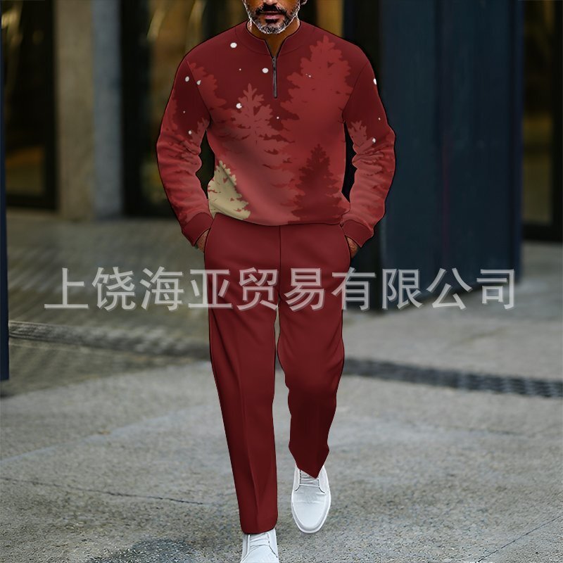 2025欧美跨境外贸秋冬热卖新款男士圣诞节数码打印套装男卫衣两件|undefined