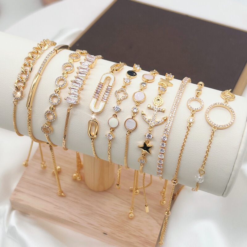 Cross-border explosions jewelry round love plating high sense zircon gold-plated adjustable bracelet wholesale women