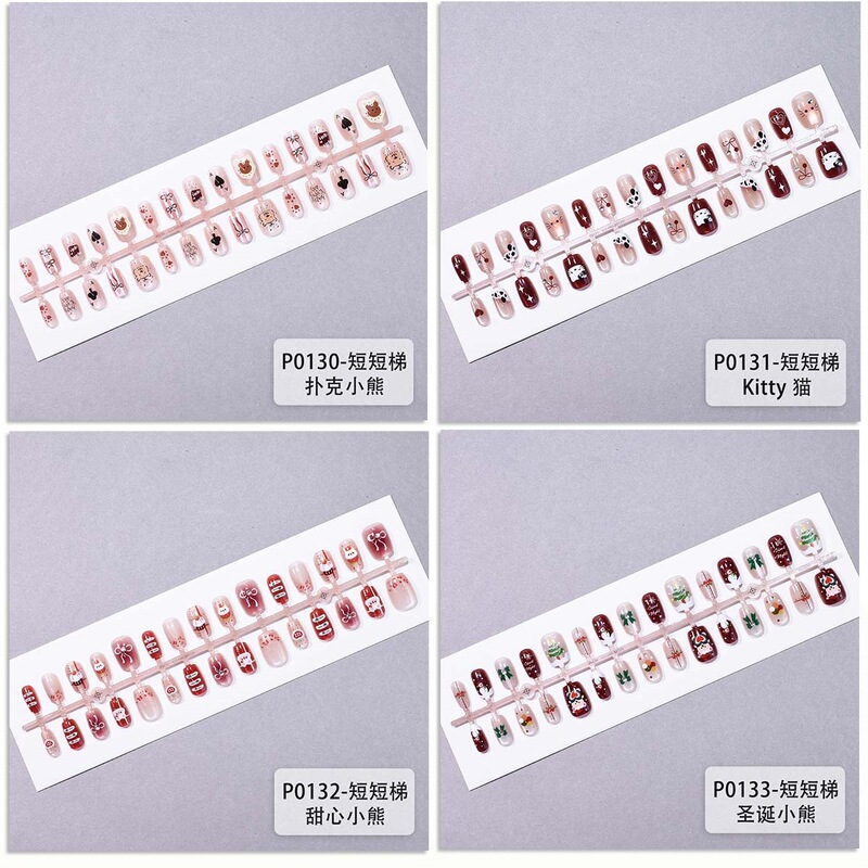 P0130-133#30 Pieces Cartoon Christmas Theme Atmosphere Cat's Eye Removable Wear Nail Stickers