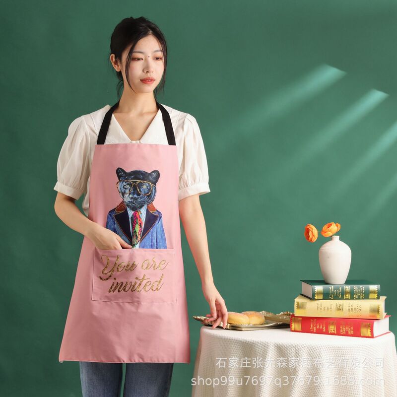 Kitchen household waterproof apron fashionable cute oil-proof anti-fouling cooking work clothes coverall women's sleeveless breathable bib Kitchen household waterproof apron fashionable cute oil-proof anti-fouling cooking work clothes coverall women's sleeveless breathable bib