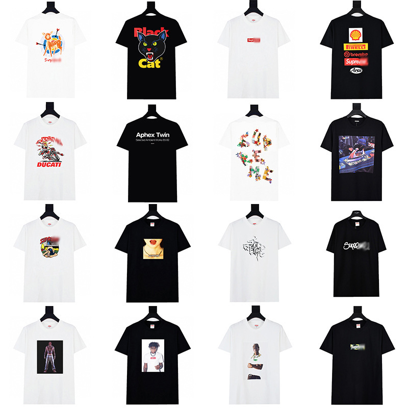 Heavy Weight Cross-Border American Fashion Supreme Letter Printed T-Shirt Box Round Neck Short-Sleeved Men's and Women's Loose Casual T-Shirts for Men and Women