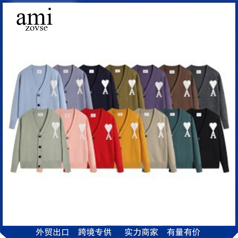 Ami&Zovse Correct Version of Large Heart Embroidered Knitwear V-Neck Cardigan Sweater for Men and Couples, Warm Long-Sleeved Men's Sweater Ami&Zovse Correct Version of Large Heart Embroidered Knitwear V-Neck Cardigan Sweater for Men and Couples, Warm Long-Sleeved Men's Sweater