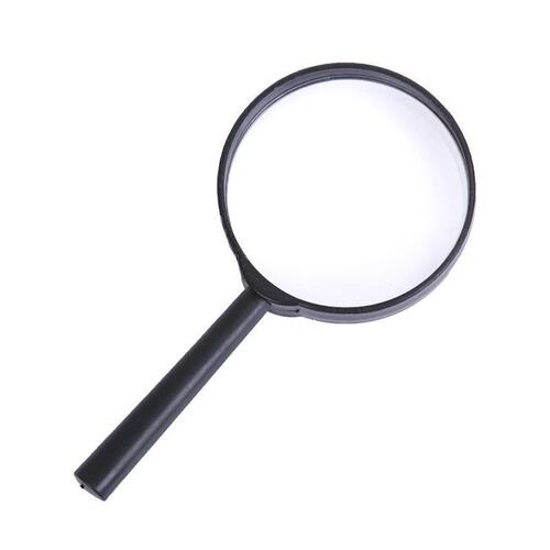 Magnifying glass with plastic handle, hand-held straight handle, black frame, glass resin, two-yuan wholesale gift accessories, factory direct sales