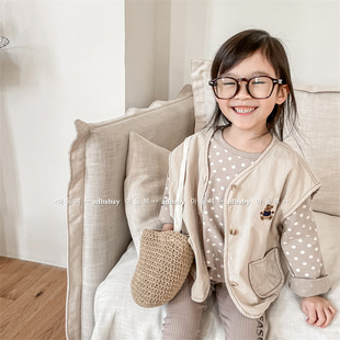 2025 Autumn Children's Clothing Spring New Products Children's Korean Style Washed Cotton Vest Girls Autumn Waistoutwear Small Jacket 1230