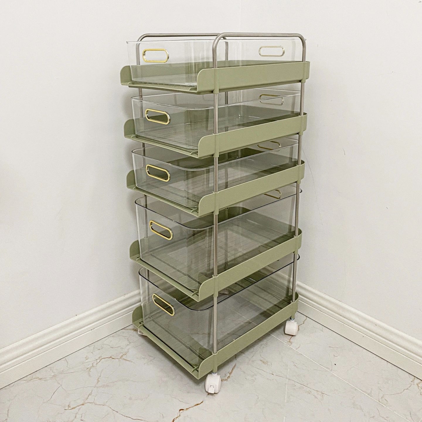 Household trolley snacks, rack kitchen floor storage racks, multi -layer light luxury drawer storage boxes
