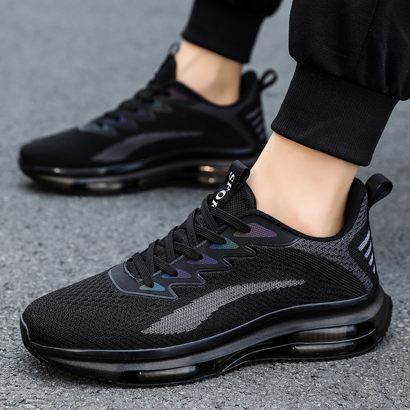 Zapatillas deportivas con superficie de malla tejida, amortiguación de aire de doble capa, transpirables y modernas, de estilo minimalista._voghion.com