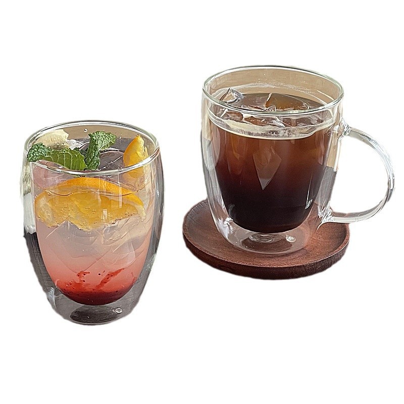 Taza de agua de vidrio transparente de doble capa, taza de té creativa resistente al calor, taza de aislamiento térmico, taza de leche, taza de jugo, taza de café