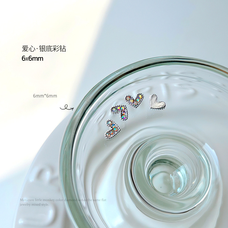 Celebridad en línea y2g Milenio chica caliente amor de uñas diamante perla joyería nail edge metal textura melocotón corazón diamante aleación
