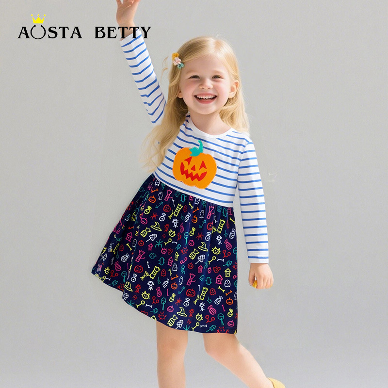 New autumn style girls' princess dress, cute long-sleeved dress with European and American style, cartoon Halloween dress for toddlers and preschoolers.