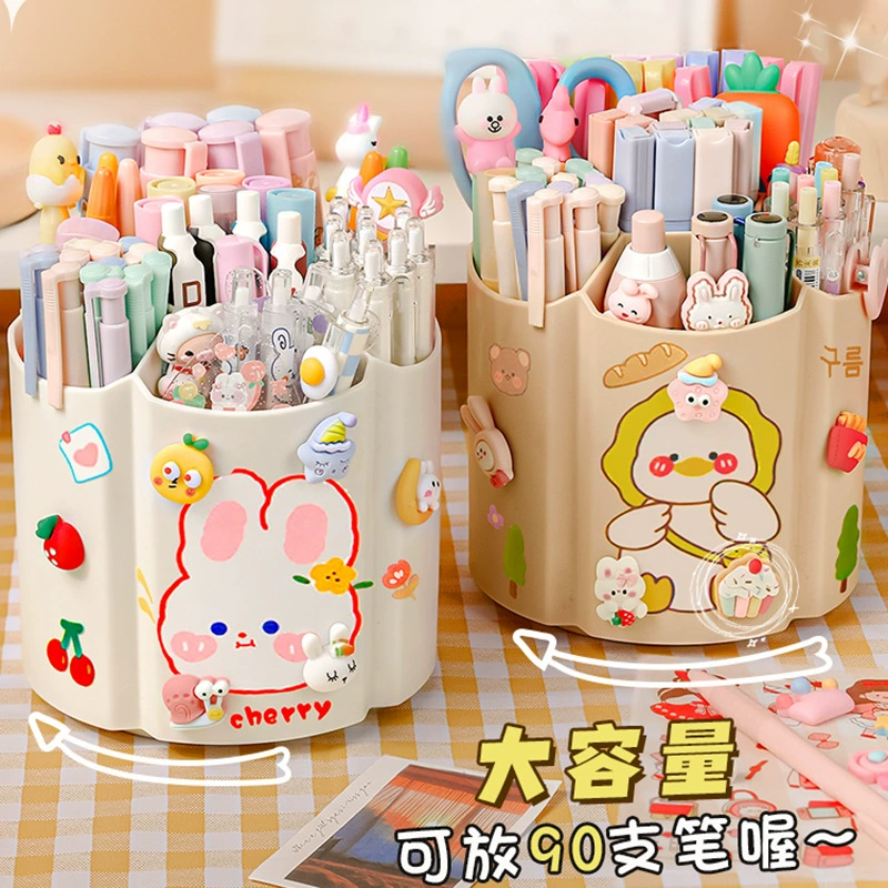 T вращающийся ящик для хранения ручек большой емкости DIY милые студенческие канцелярские принадлежности настольное украшение маленький мультяшный многофункциональный держатель для ручек