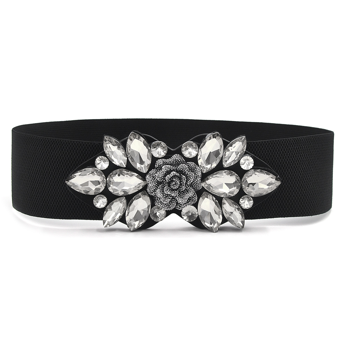 Nuevo de alta gama rhinestone elástico cintura sello clásico elegante cintura apretado cinturón de cintura con abrigo todo partido cinturón ancho