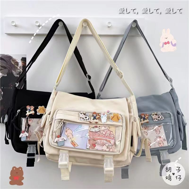 Gran capacidad estudiante clase crossbody bolsa de lona femenina versátil nuevo japonés Harajuku color sólido mensajero hombro bolsa