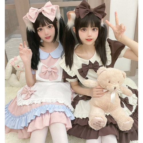 Japanese maid lolita soft girl skirt COS anime cream sweetheart cafe cute maid uniform suit