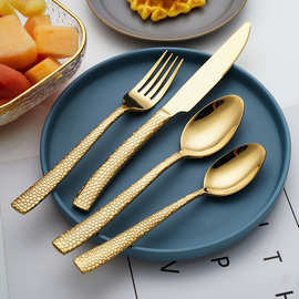 美式出口档不锈钢刀叉西餐具套组家用西餐叉金色牛排刀叉勺全套