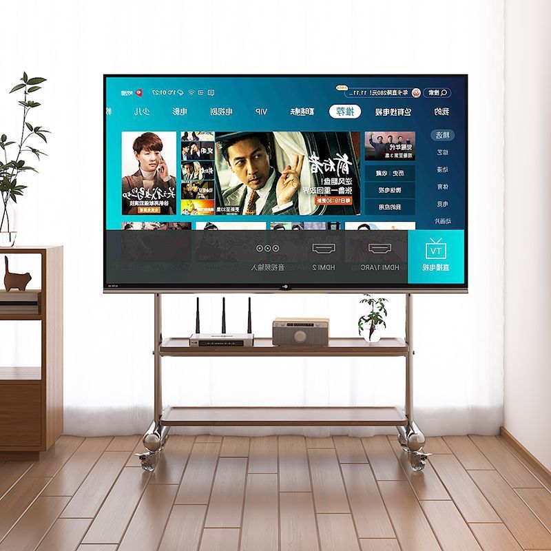 Soporte móvil de televisión de acero inoxidable móvil de piso pequeño dormitorio sala de estar doméstica 43 - 75 pulgadas rueda universal