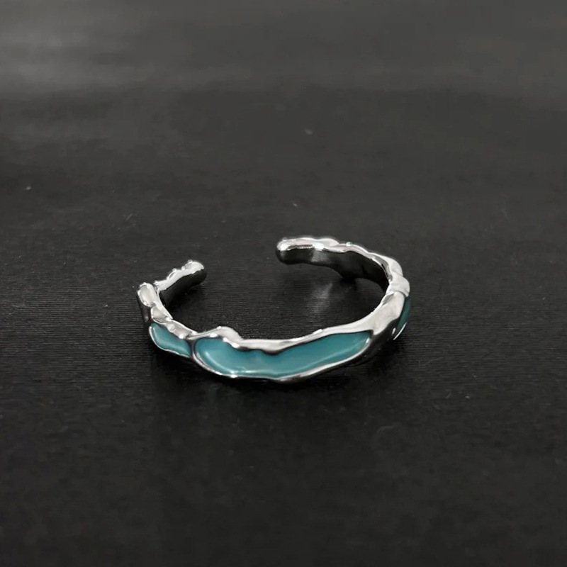 Irregular Ocean Blue Oil-Drip Texture Ring for Women and Men, Couple Rings, Versatile, Personalized, Light Luxury, High-End Open Ring