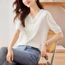白色短袖t恤女2024新款设计感小众上衣薄款显瘦针织衫夏季小衫