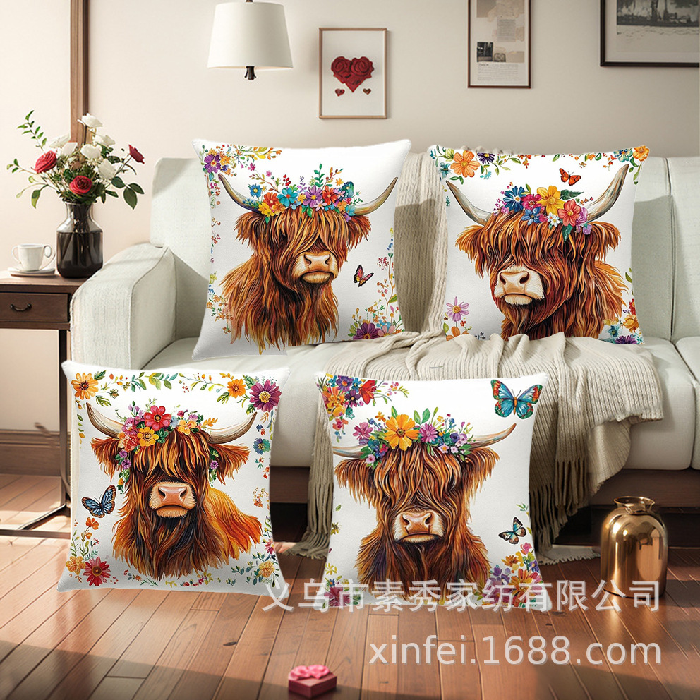 Transfronterizo amazónico Xiyin yak highland ganado animal sofá sala de estar respaldo decoración almohada abraza almohada cubierta de cojín image 3