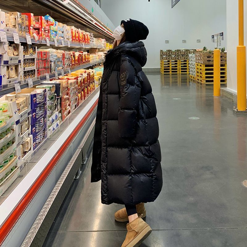 2025 New Black Gold down Jacket Women's Winter Korean Style Loose Knee-Length Thickeneded Warm Long Outwear White Duck down