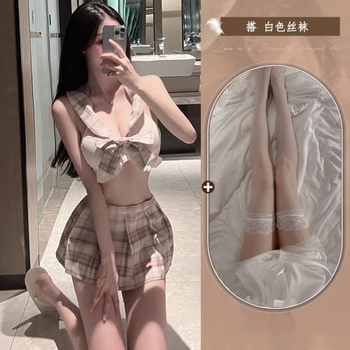 2282 체크무늬 학생 + 흰색 스타킹