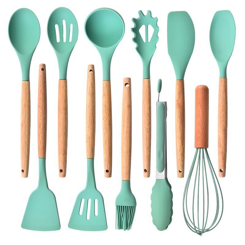 北欧木柄シリカゲル調理器具グリーン11点セット12点セット|undefined