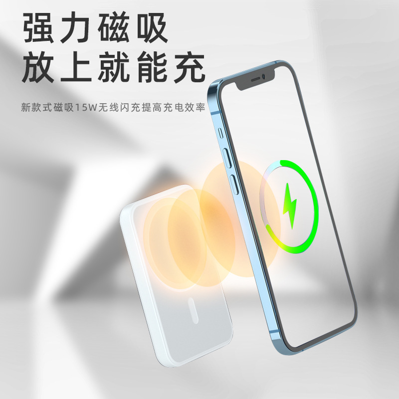 爆款適用蘋果12手機Magsafe磁吸無線充電寶  5000mAh迷你移動電源