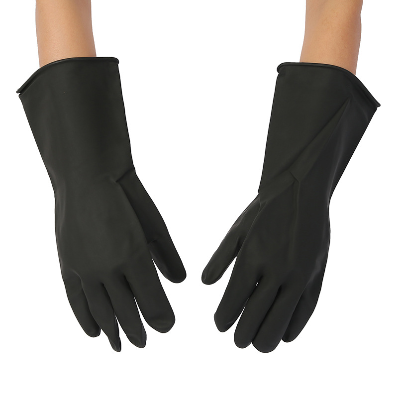 180克黑色工业乳胶耐酸碱手套加厚橡胶防腐蚀耐磨防护劳保手套