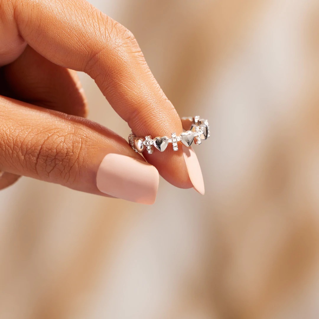 1 Piece Quantity 1 Piece 925 Sterling Silver Cross Heart Shape Zircon Rings