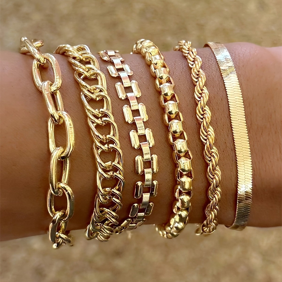 European and American Export New Style Stackable Cuban Chain Paper Clip Chain Bracelet Set Fashionable and Exquisite Ins Style Hand Jewelry
