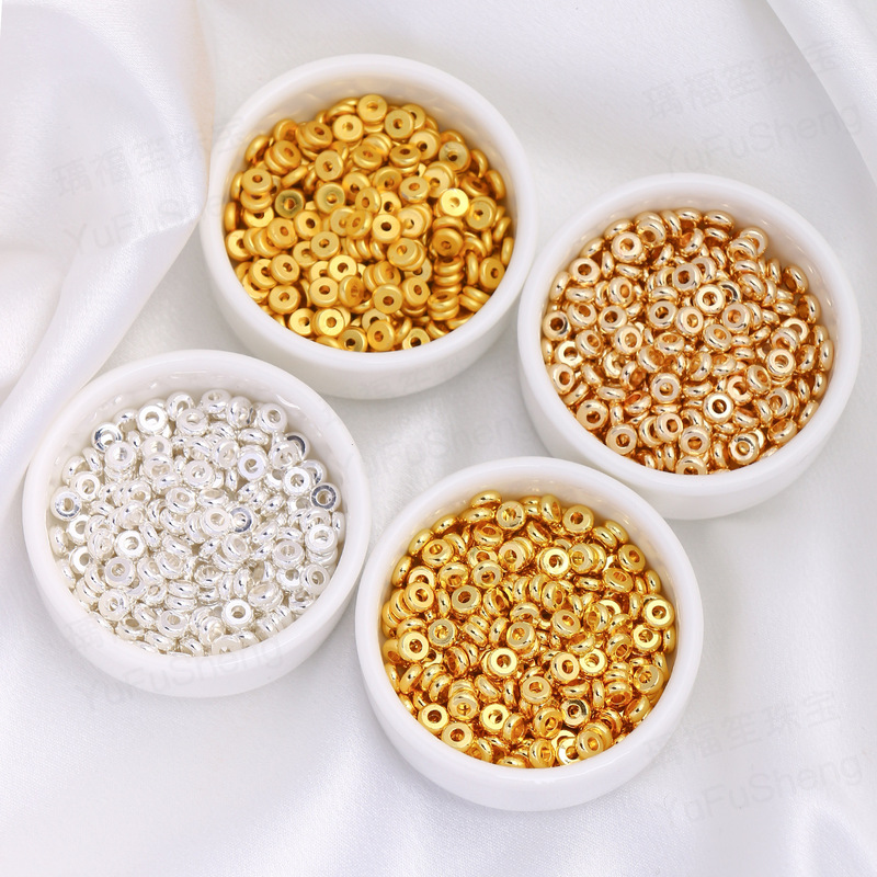 Copper Gold-Plated 18K Color-Preserving 14K Gold Separator Bracelet Separator Beads Handmade DIY Jewelry Beaded Flat Gasket Loose Bead Accessories