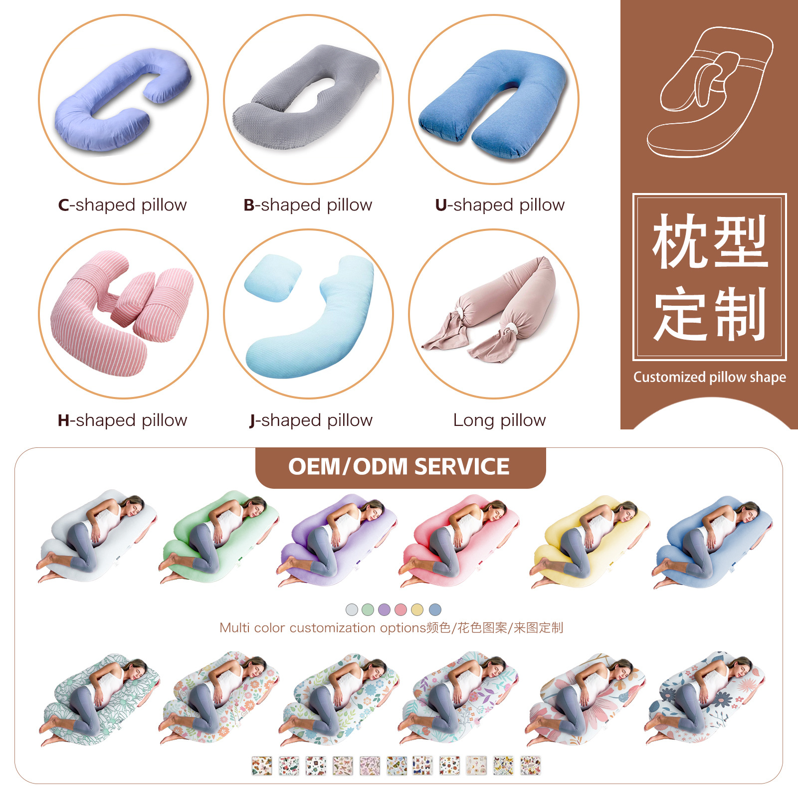 Almohada transfronteriza en forma de U para mujeres embarazadas, almohada lateral para dormir, almohada multifuncional para dormir durante el embarazo, extraíble